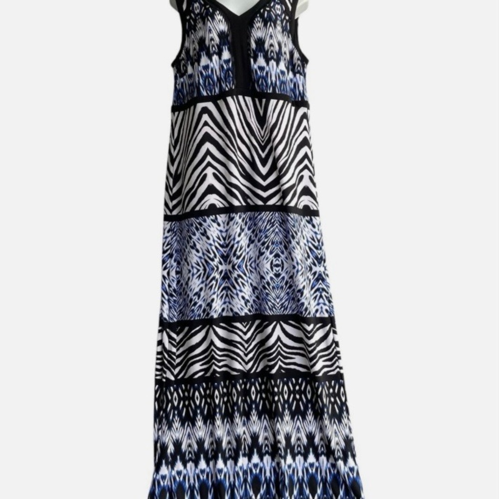 Elegant Blue and Black Maxi Dress Chico’s NWT with Beautiful pattern, no sleeves - Picture 5 of 10